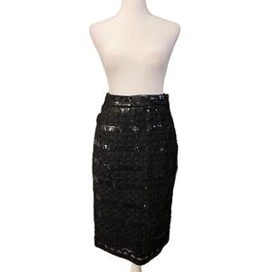 NWT Victor Costa Black Ruffle Details Sequin Midi Pencil Skirt formal cocktail 8